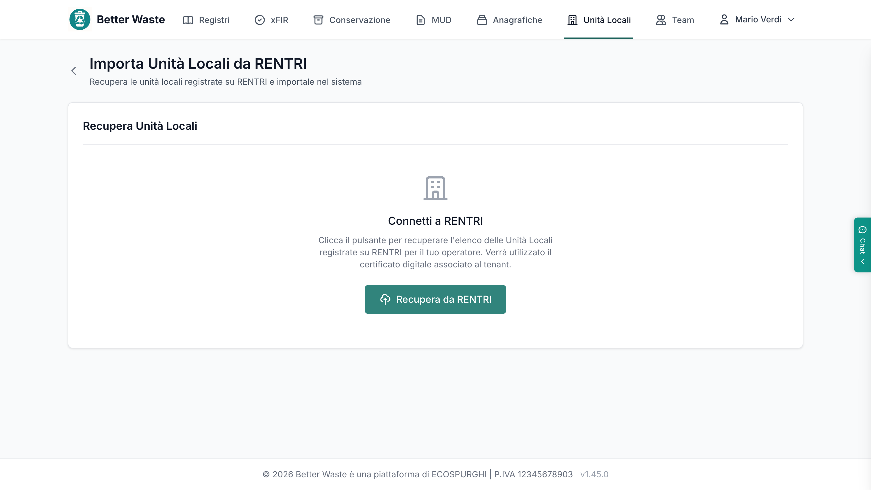 Import delle unità locali da RENTRI
